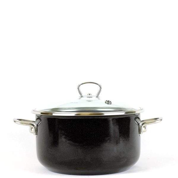 Emaille-Topf mit Glasdeckel ø 24 cm – 5,5 l – PREMIUM Schwarz | BELIS