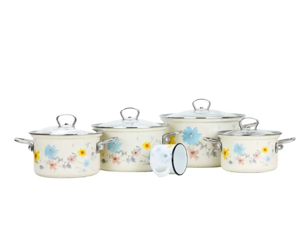 Emaille-Kochgeschirr-Set 9-teilig – MEADOW | BELIS